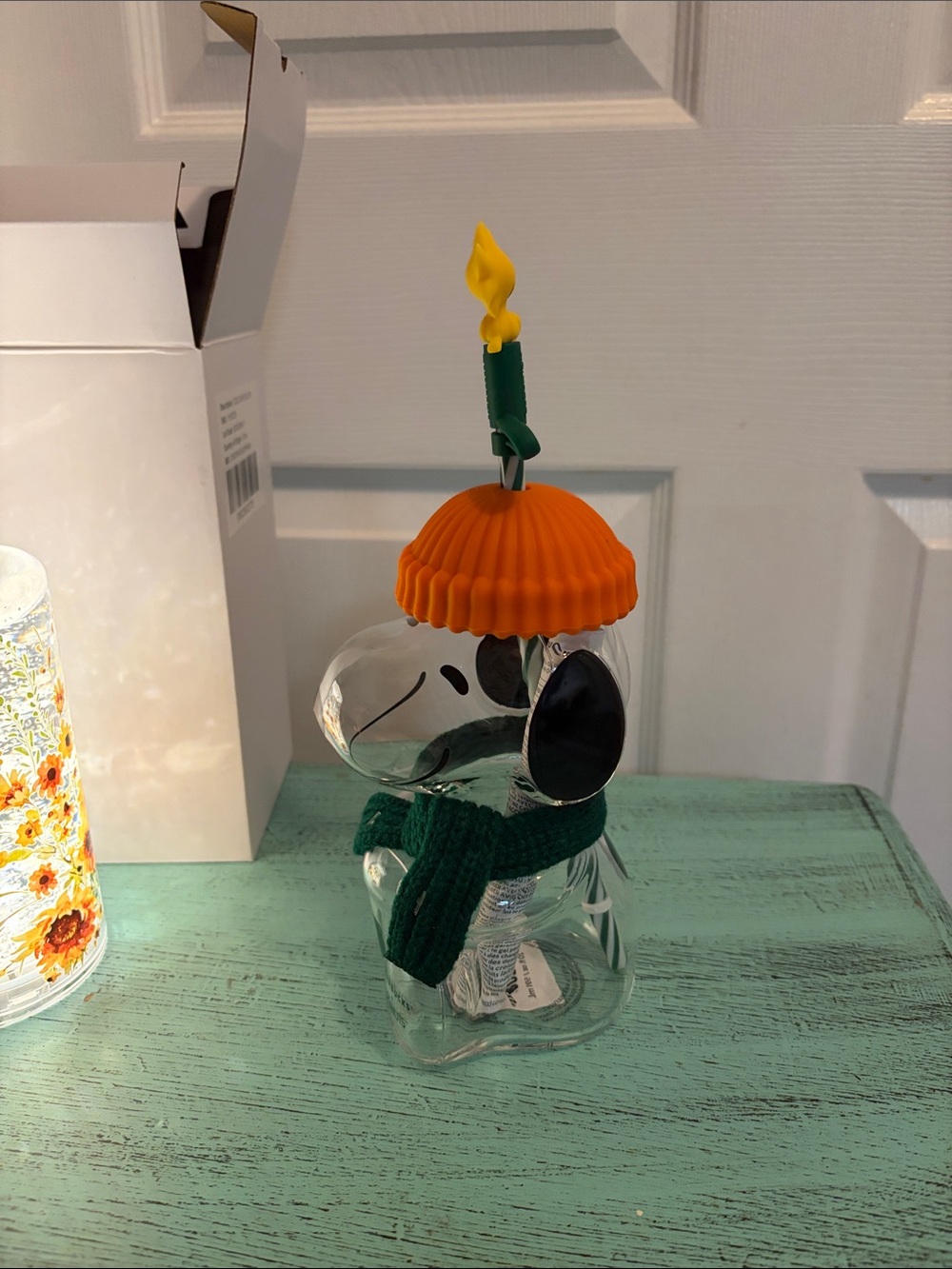 Starbucks X Peanuts Glass Snoopy cup with straw